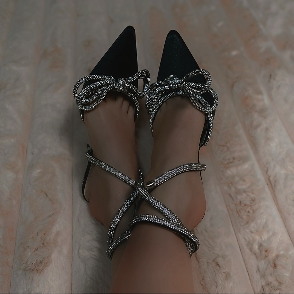 NEW 🆕 Public Desire Black and Silver Rhinestone Strappy Heels